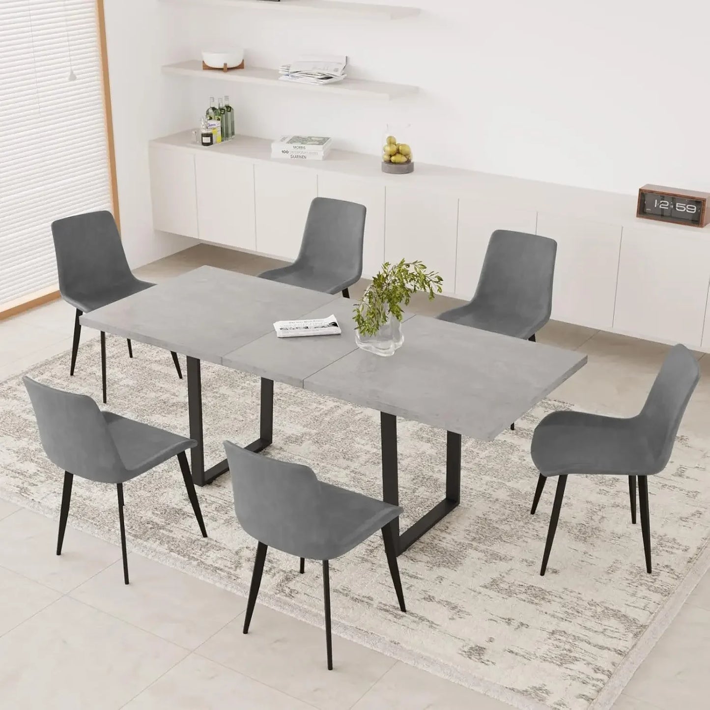 Dining Table Set for 6-8 People Kitchen Dining Room Table Set Extendable Wood Dining Table & 6 Upholstered Chairs