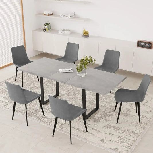 Dining Table Set for 6-8 People Kitchen Dining Room Table Set Extendable Wood Dining Table & 6 Upholstered Chairs