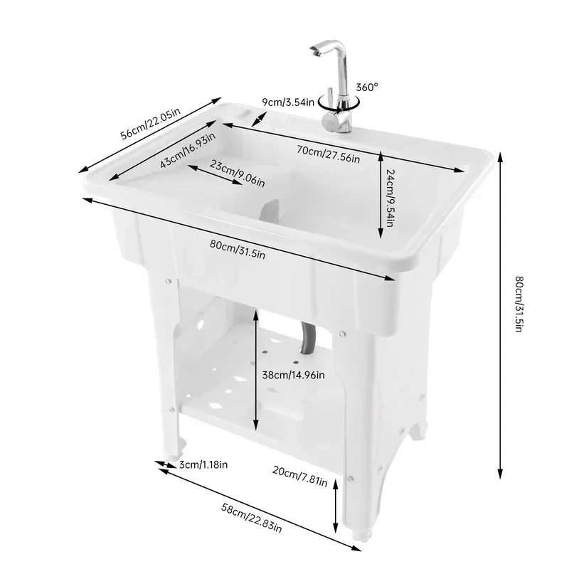 Freestanding Laundry Tub Spacious Utility Wash Sink w/ Faucet & Storage for Laundry Room wash basin  sink bathroom  wash basin