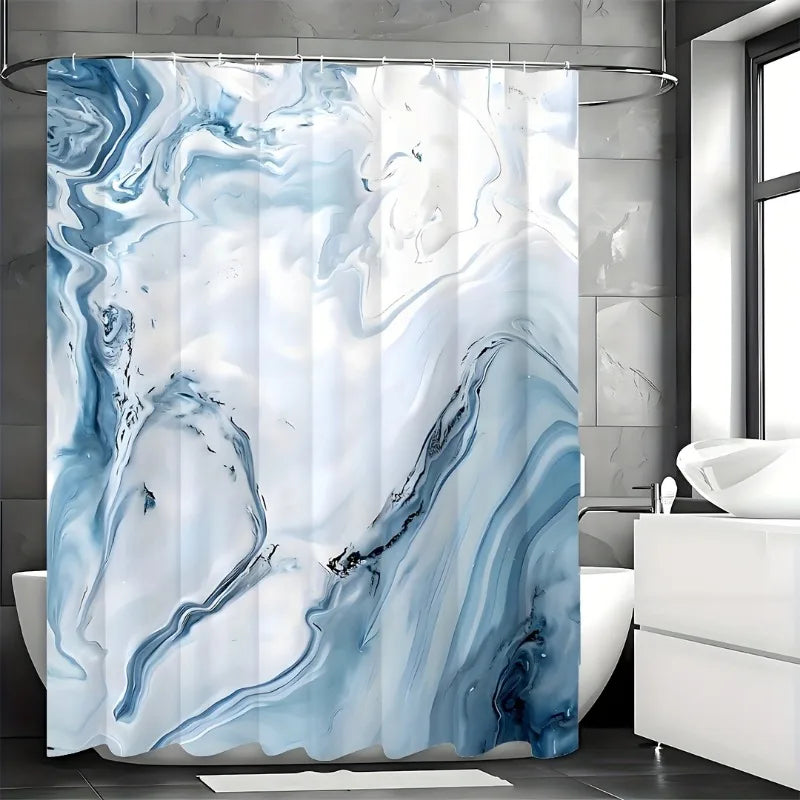 Blue Marble Shower Curtain, Modern Ombre Fabric Cloth Shower Curtains For Luxury Bathroom Decor