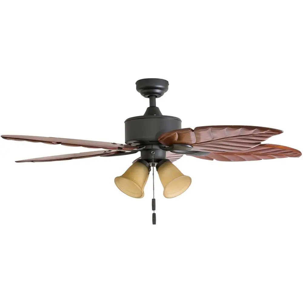 Tropical Ceiling Fan with Light Energy Efficient Hand-Carved Wooden Blades Quiet Reversible Motor Medium Large Rooms