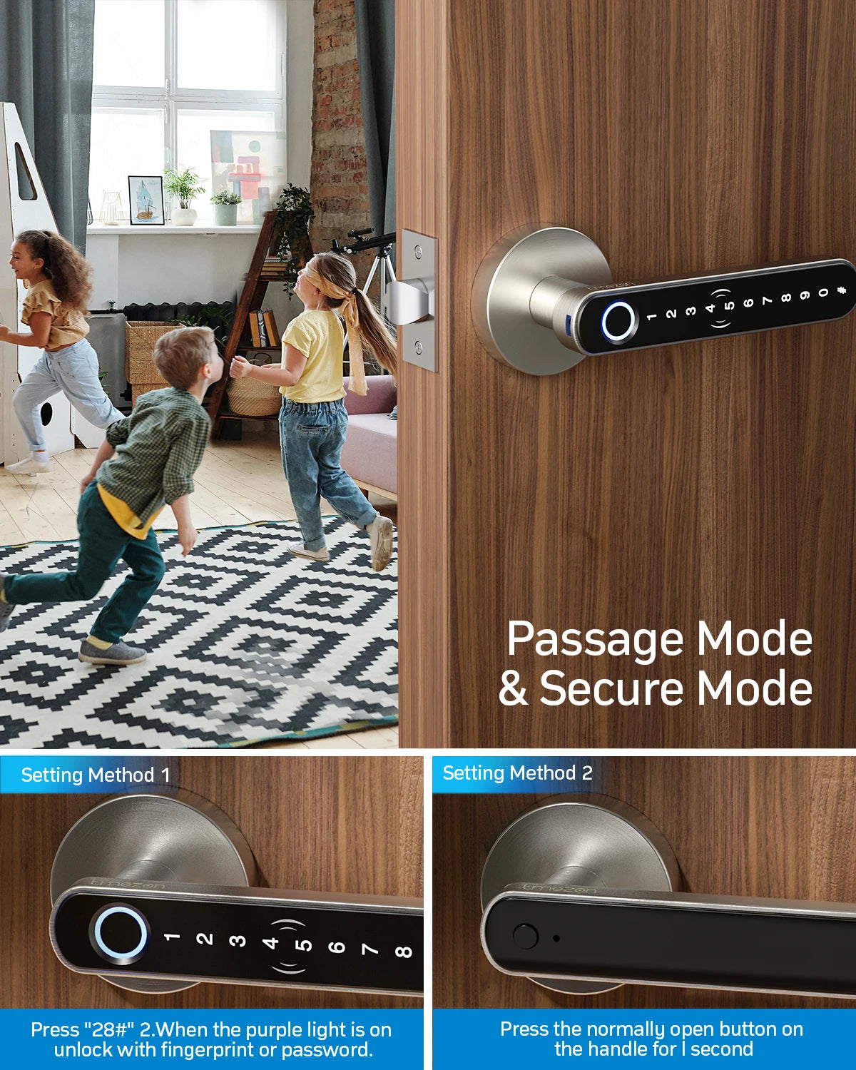 TMZON Smart Door Lock Fingerprint, Keyless Entry Door Lock with Handle, APP/IC Cards/Codes/Keys/Fingerprints Biometric Electroni