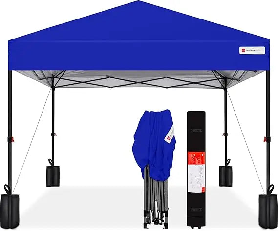 12x12ft 1-Person Setup Pop Up Canopy Tent Instant Portable Shelter w/ 1-Button Push, Case, 4 Weight Bags - Navy Blue