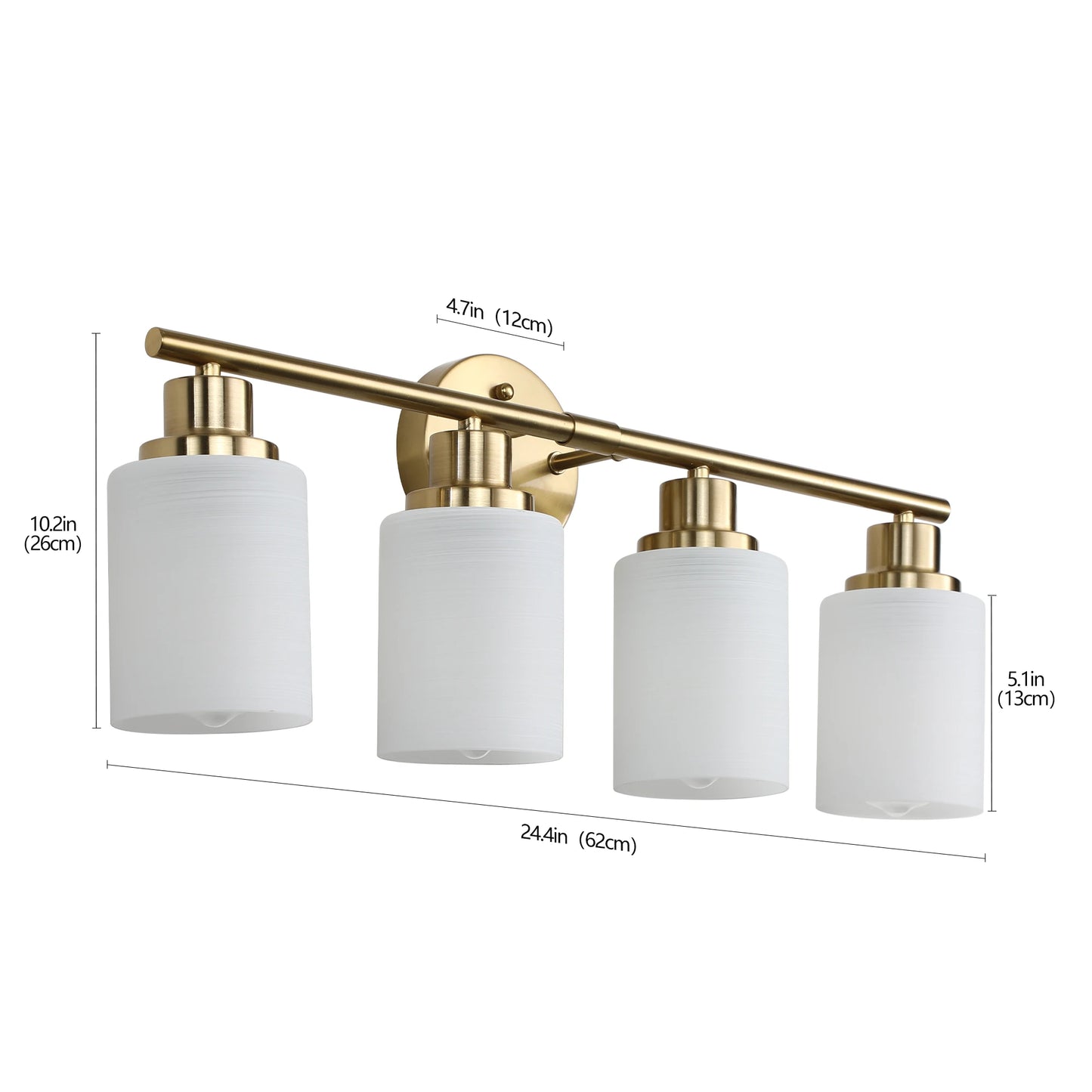 24" Modern 4-Light Vanity Bathroom Mirror Light, Frosted White Glass with Iron Frame, Contemporary Wall Sconce