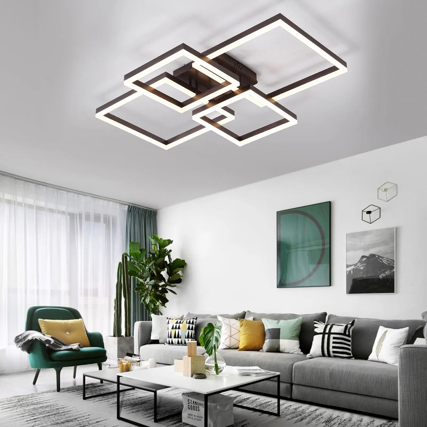 LOYALHEARTD Dimmable Ceiling Light 4 Squares Modern LED Ceiling Lamp with Remote Control Flush Mount Chandelier Pendant Lamp
