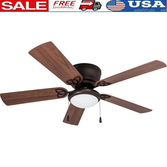 52 Inch Bronze Low Profile Ceiling Fan with Light Reversible Airflow Energy Efficient Dimmable Space Saving Medium Small Rooms
