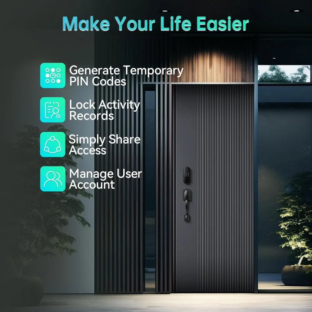 Smart Lock Front Door Set, Fingerprint Keyless Entry Front Door Lock with Handle, WiFi & Bluetooth App Control, Smart Deadbolt,