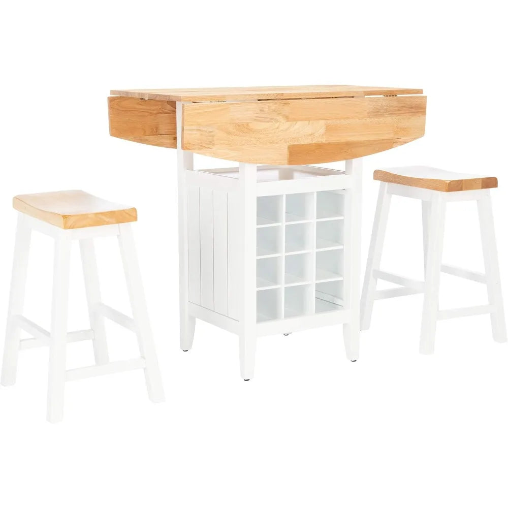 Emeric Collection Ronin Natural and White 3-Piece Drop Leaf-Table-Pub-Set