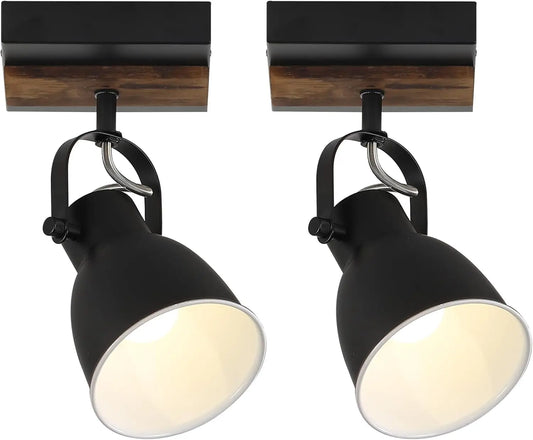 1-Light Farmhouse Track Lighting Kit - Black Flush Mount Ceiling Light w/ Rotatable Head for Kitchen, Bedroom & Hallway (2-Pack)
