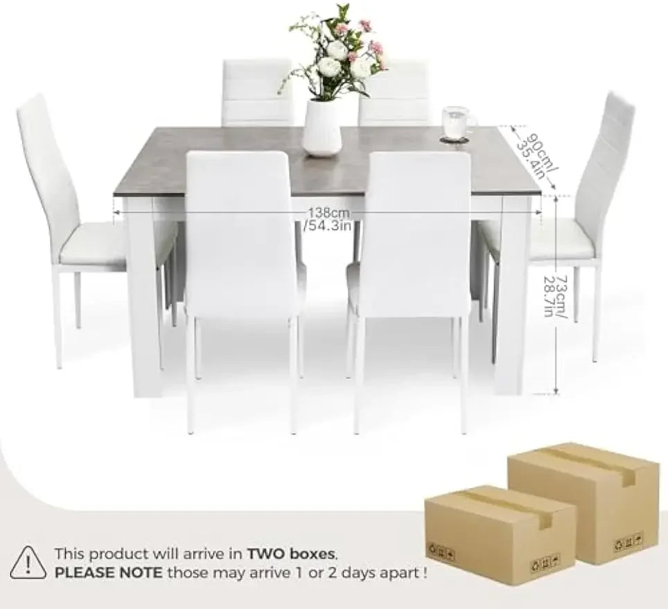 Dining Table and Chairs Set 6, 7 Pieces Kitchen Table Set with High Back Faux Leather Chair for Dining Room Kitchen Rectangular