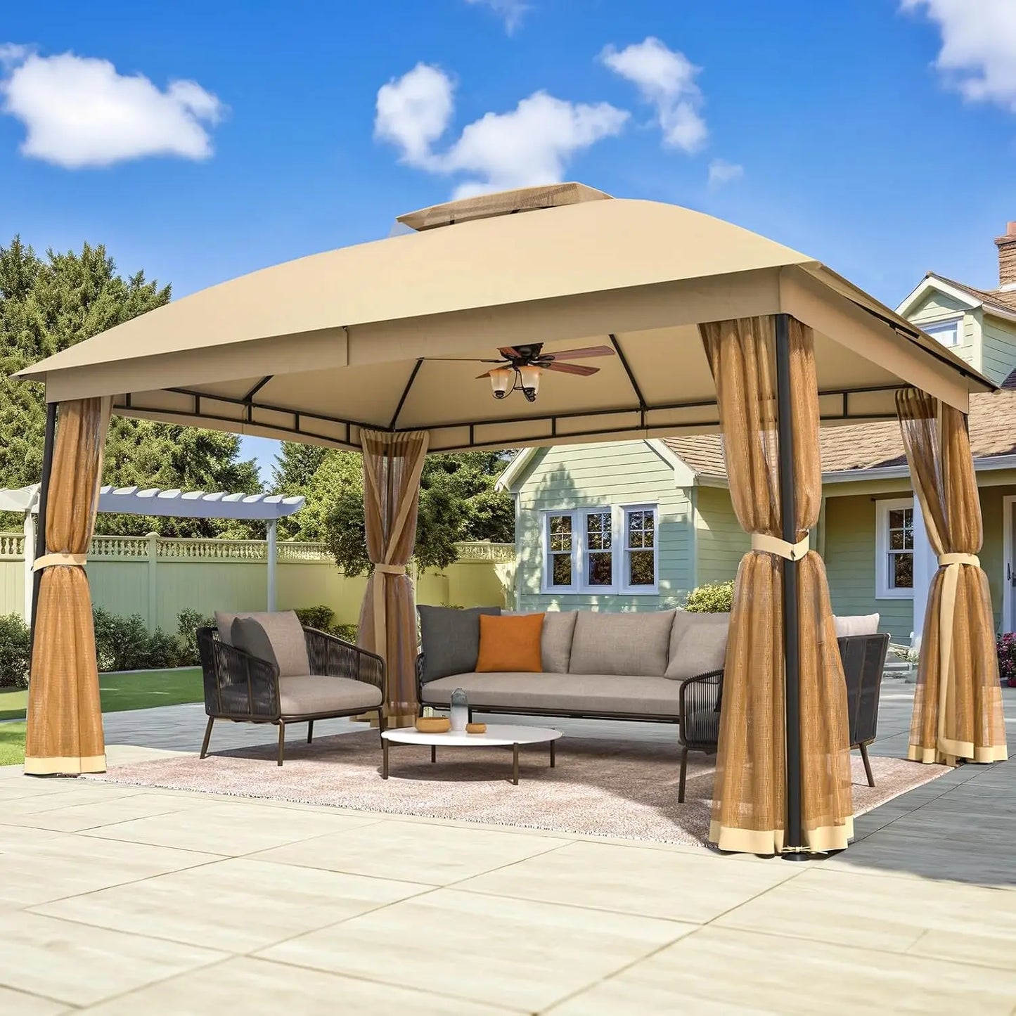 10 x 13 Gazebo, Metal Patio Gazebo with Mosquito Netting and Double Air Roofs, Heavy Duty & Waterproof Outdoor Canopy Gazebos