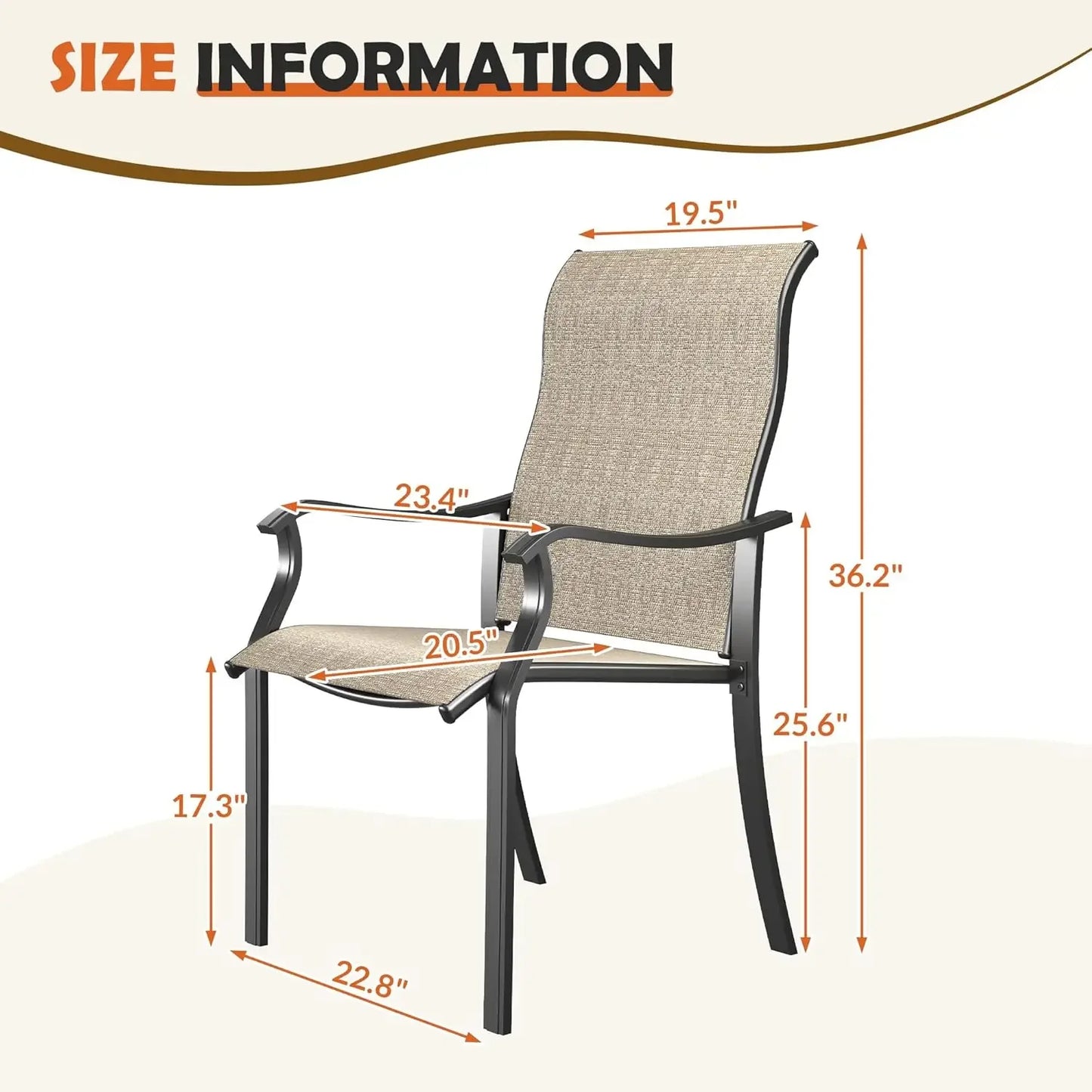 Patio Dining Chairs Set of 4, High Back Wide Seat Outdoor Furniture Chairs with All Weather Breathable Textilene
