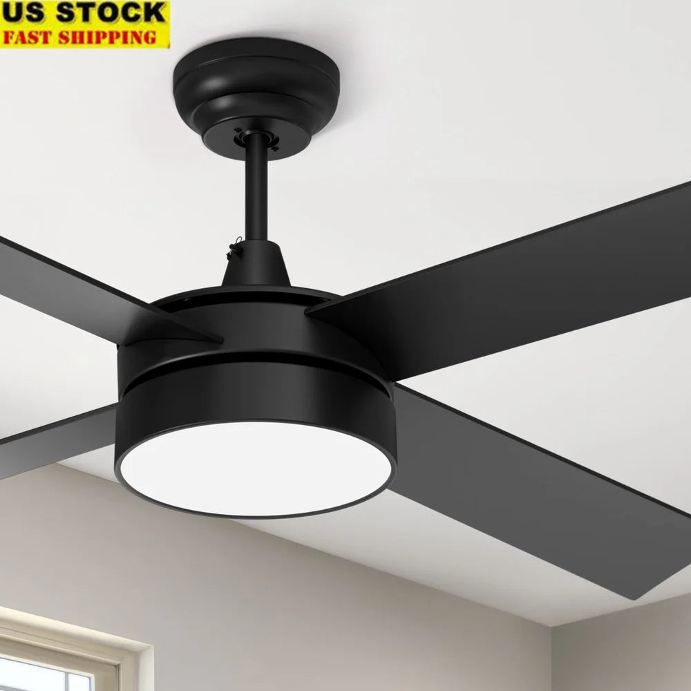 Dextrus 48" Black Ceiling Fan with Light Remote 4 Blades Memory Function & Night Light Mode