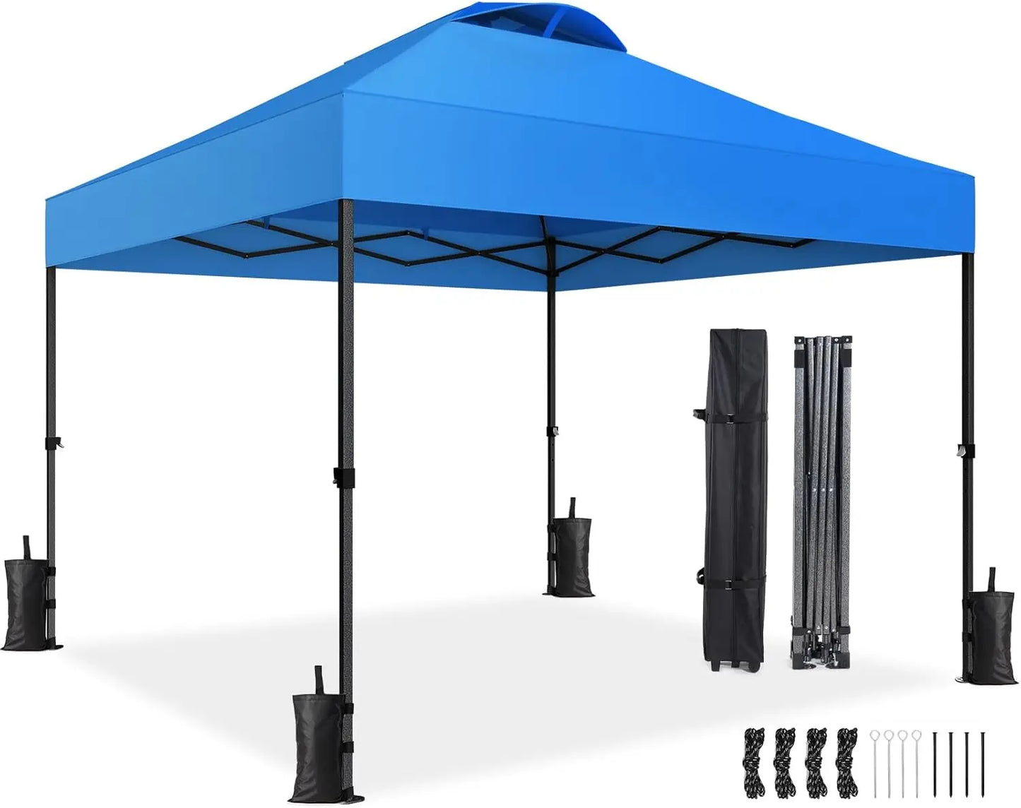 10x10ft 1-Person Setup Pop Up Canopy Tent - Easy Outdoor Sun Shade for Events, Parties, Camping, Gazebo with Wheel Cover Bag