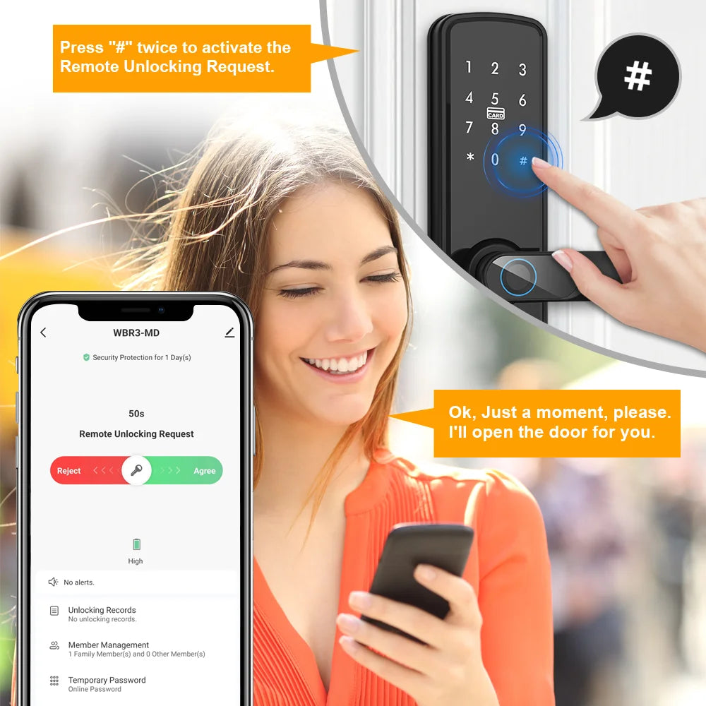 TUYA Fingerprint Door Lock WIFI Keyless Smart  Electronic Lock NFC Keypad APP Password KEY Reversible Handle For Home office