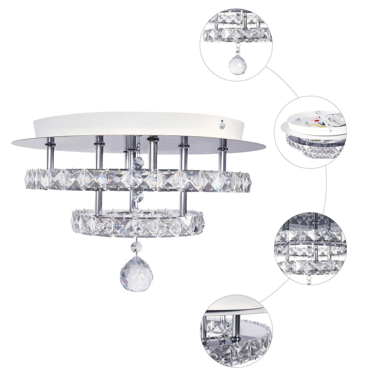 Modern Crystal Ceiling Lamp LED Living Dining Room Ring Pendant Light Chandelier Remote Control Hanging Decor Luminai