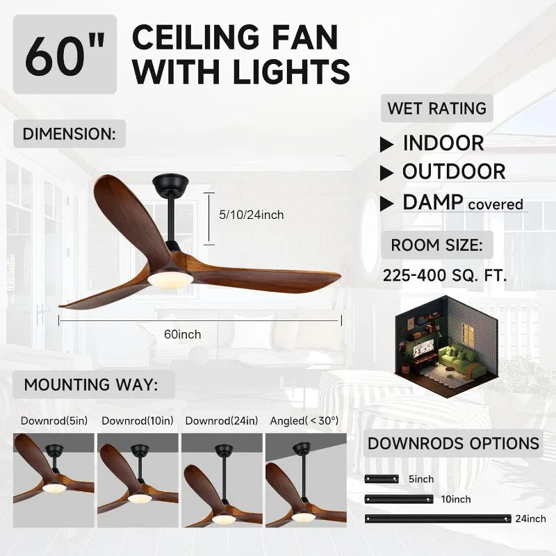 60 inch Ceiling Fan with Light, Outdoor Ceiling Fans for Patio with Light and Remote, Farmhouse Ceiling Fan