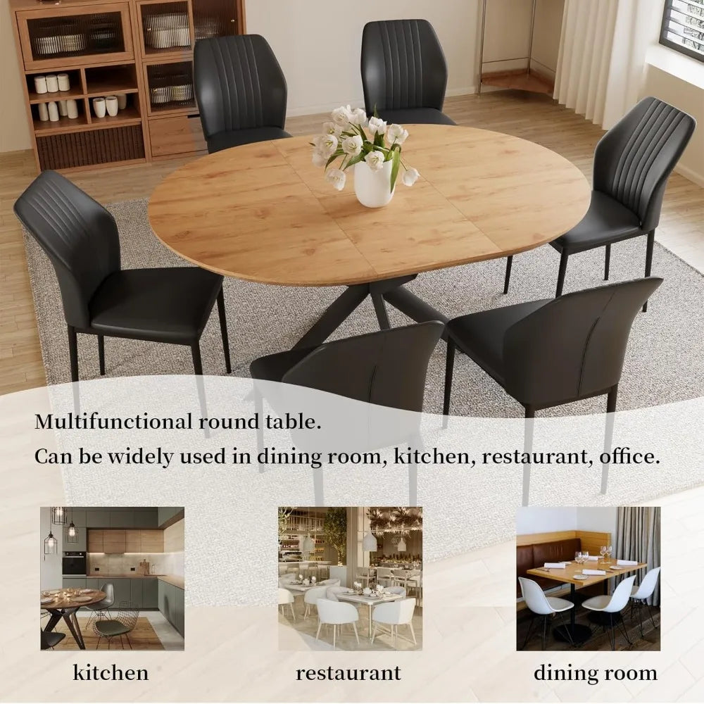 43.2"-59.1" Extendable Round Dining Table Set, Wooden Round Table for 4-6 Person, Oak Coffee Table w/Scratch-Resistant Tabletop