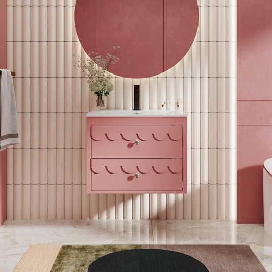 24" Floating Bathroom Vanity with Sink Combo, Modern Painted Wall-Mounted Vanities Storage Cabinet with Scalloped Decor, Underm