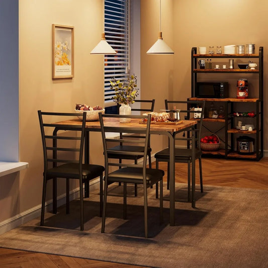 5-Piece Modern Dining Set: Square Table & 4 Chairs - Small Space Kitchen Solution