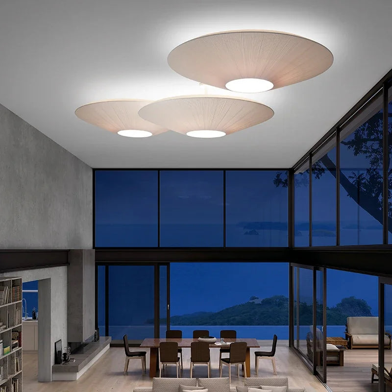 2024 Ceiling Light Simple Round Whtie Fabric Planted Lamp Foyer Creative Flying Saucer Light Restaurants Hotel Lobby Lighting