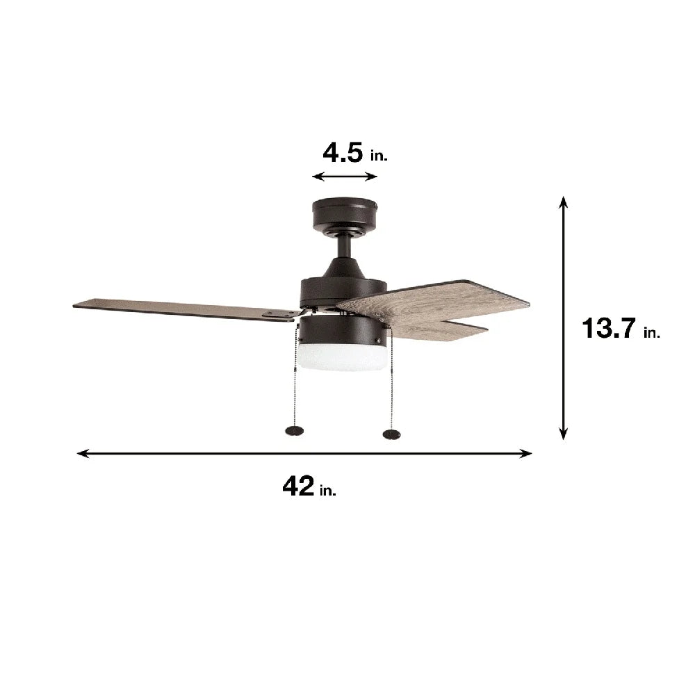 42 Inch Modern Ceiling Fan with LED Light Kit Quiet Reversible Motor 3 Blades Pull Chains Dual Finish Small Rooms