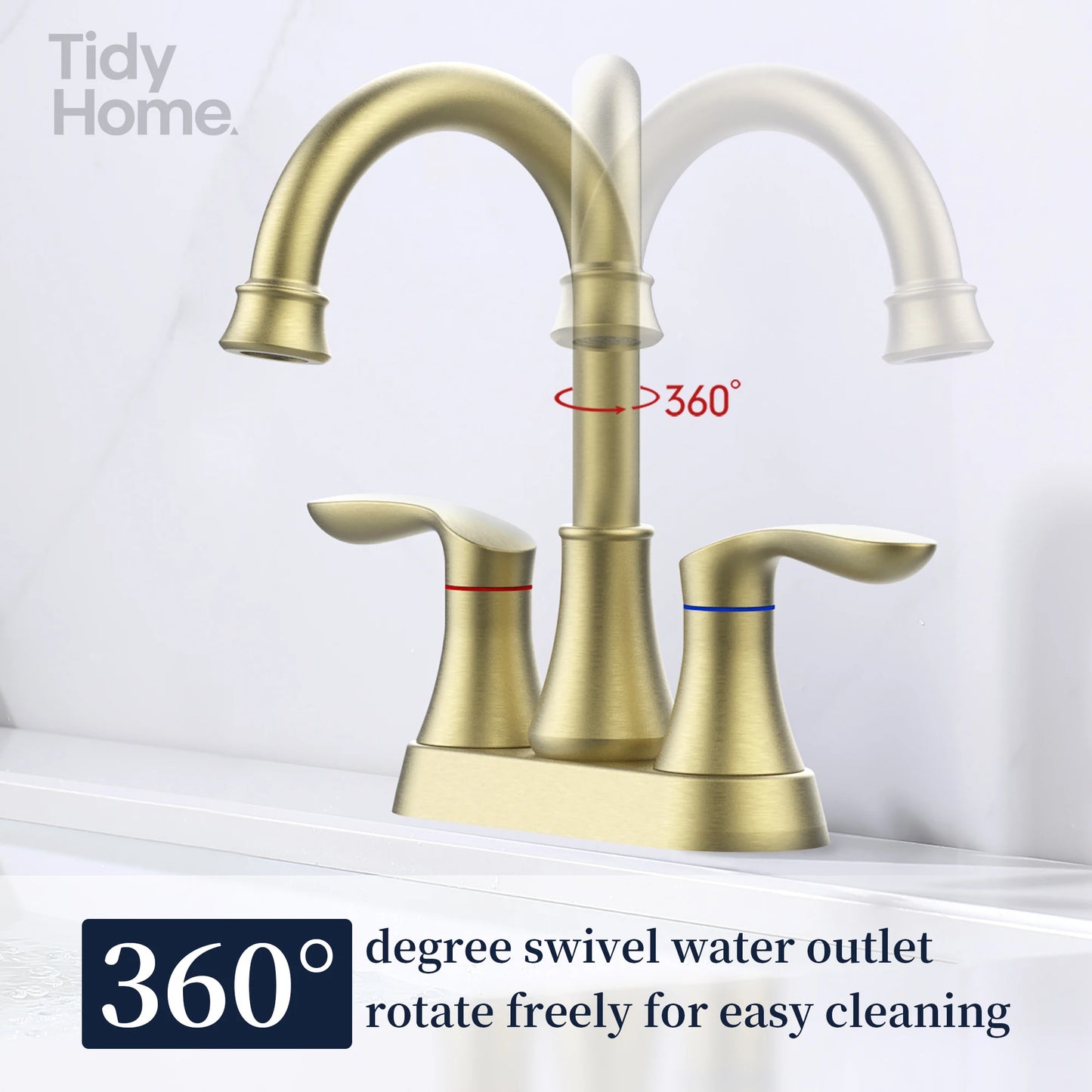 Bathroom Faucet Brushed Gold with Pop-up Drain & Supply Hoses 2-Handle, 360 Degree High Arc Swivel Spout ,Vanity Sink Faucet