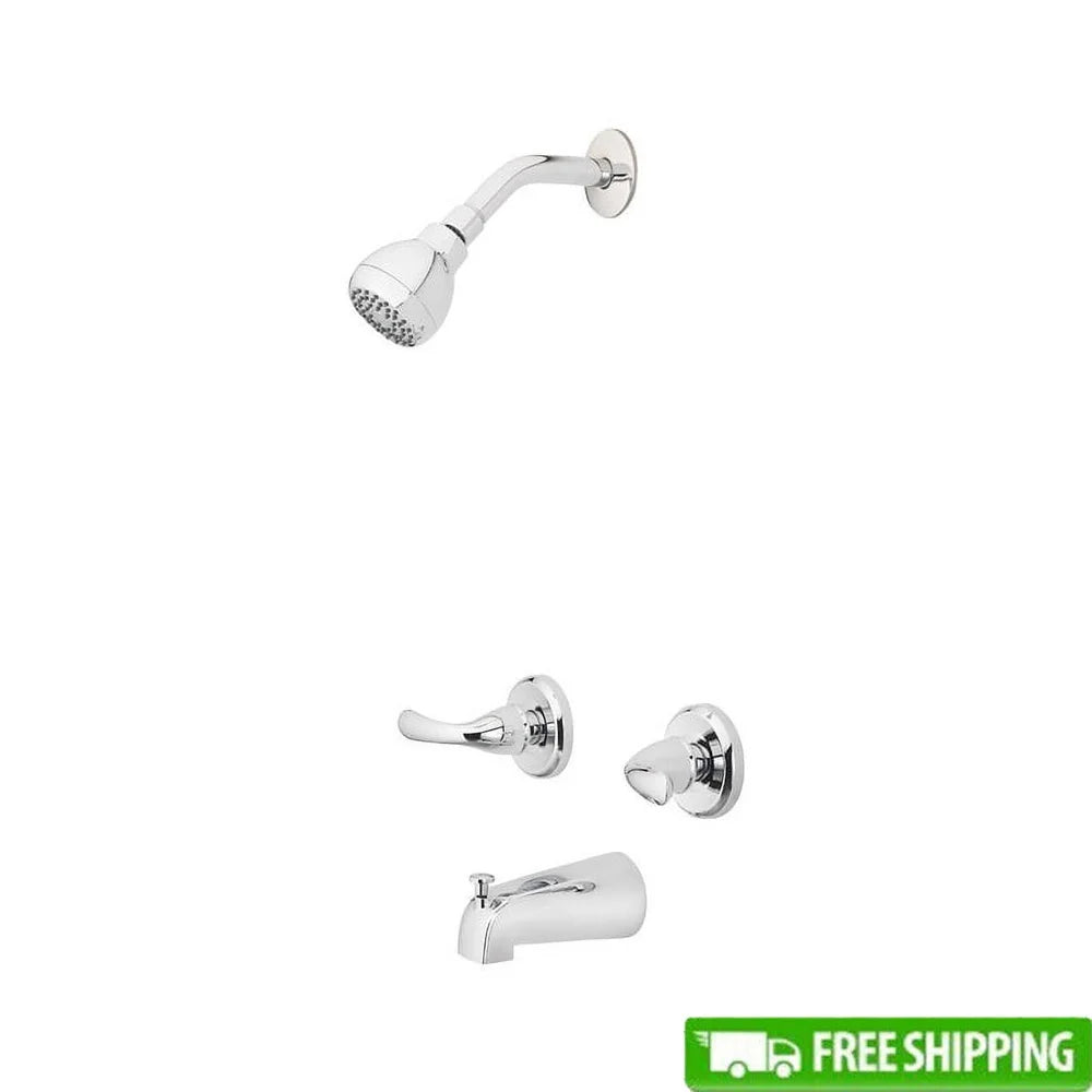 Two Lever Tub Shower Faucet Solid Brass Valve Ceramic Disk Cartridges ADA Compliant Diverter Tub Spout Showerhead Drip Free