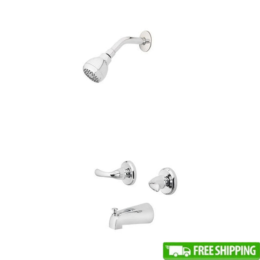 Two Lever Tub Shower Faucet Solid Brass Valve Ceramic Disk Cartridges ADA Compliant Diverter Tub Spout Showerhead Drip Free