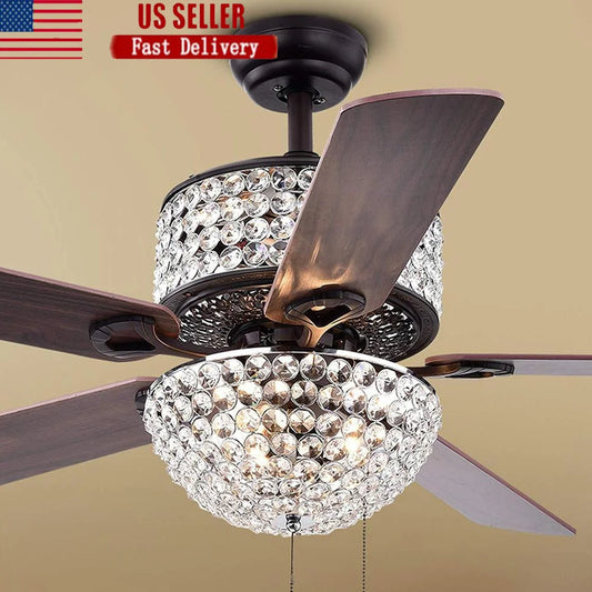52 inch 6 Light Crystal Ceiling Fan Chandelier Antique Bronze Remote Control Multi Speed Indoor Lighting Home Decor