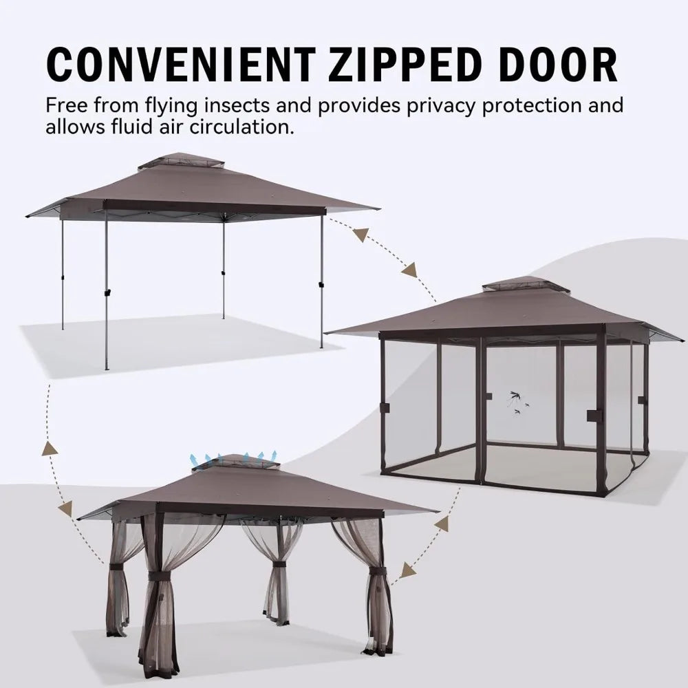 13x13 Outdoor Patio Gazebo with Mosquito Nettings - Double Roof Pop Up Canopy Tent with Wheeled Carry Bag, UV resistant Pergola