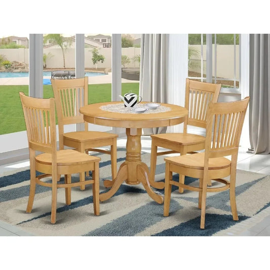 5 Piece Dining Set Includes a Round Dining Room Table with Pedestal and 4 Wood Seat Chairs, 36x36 Inch
