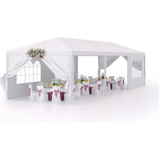 10'x30' Heavy Duty White Party Tent, Waterproof Outdoor Wedding Canopy for Backyard, Patio, Events, Large Event Tent with Sidew