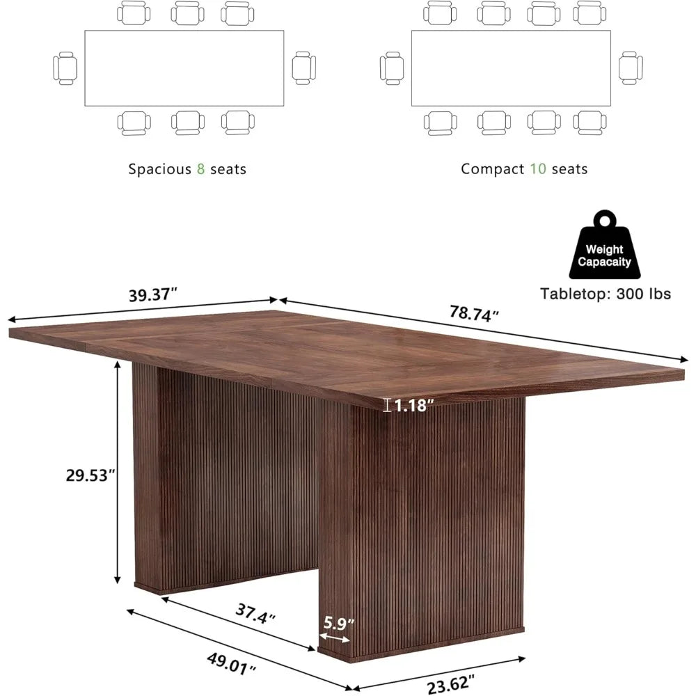 78-Inch Modern Farmhouse Rectangular Dining Table – Long Kitchen/Dining Room Table with Wood Strip Base, Seats 6-10