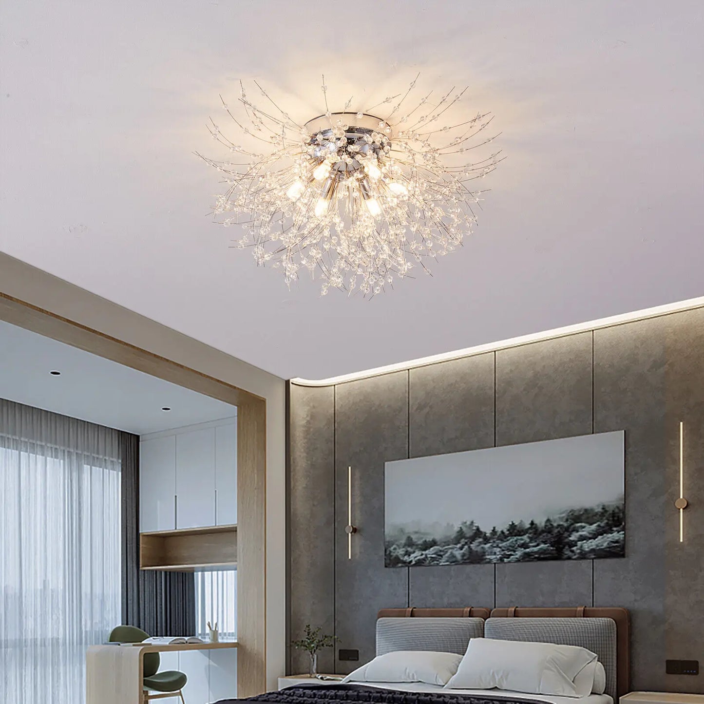 LED Chandelier Fireworks Flush Mount Light Modern Crystal Ceiling Light Fixture