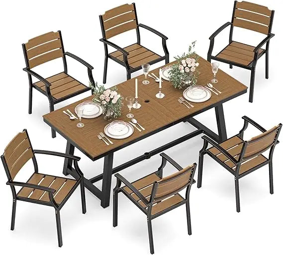 Patio Table and Chairs Set, Patio Furniture Set, 7-Piece, HDPS All-Weather Material Outdoor Dining Set, Outdoor Furniture Set wi