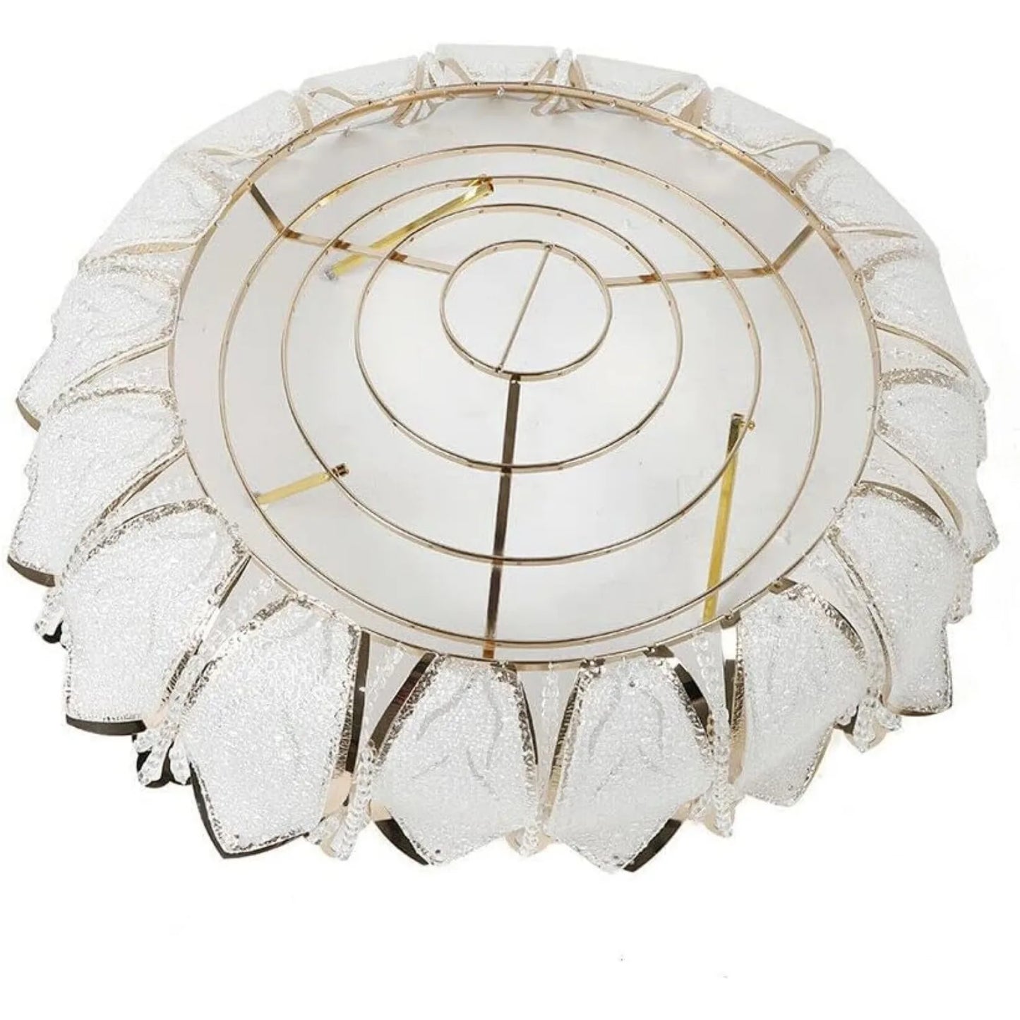 Luxury Crystal Chandelier 23.5" Gold Lotus Shape Flush Mount LED Ceiling Lamp Pendant Lighting Fixture for Living Room Bedroom