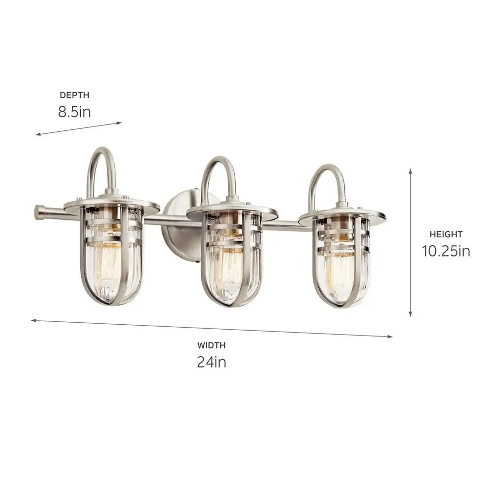 Swirl Glass Vanity Light Brushed Nickel 3-Light Pendant Fixture