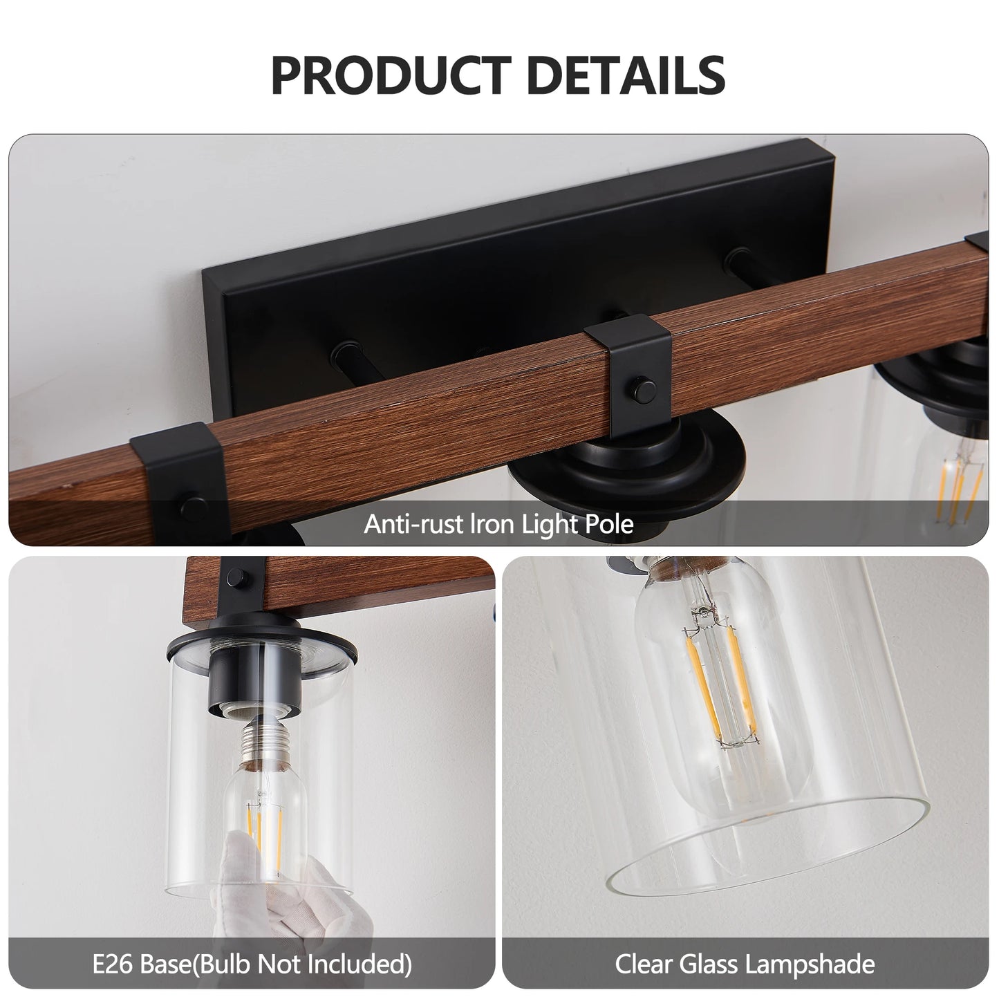 Industrial Vintage 7-Light Wall Sconce - Black Cage Wall Lighting Fixture with Wooden Accents