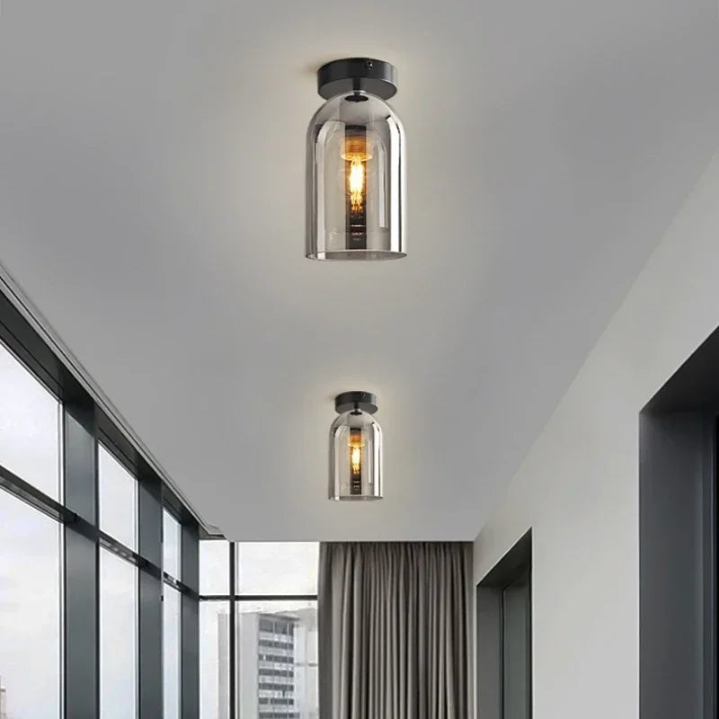 Nordic Luxury Retro Round Glass Ceiling Lamp Bedroom Corridor LED Pendant Chandelier Home Interior Decoration Art  Lighting
