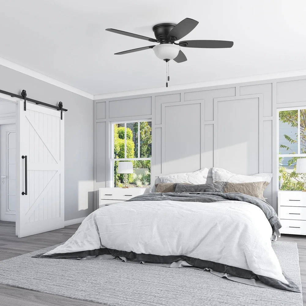 52 Inch Traditional Black Indoor Ceiling Fan with Light Kit Dimmable Pull Chains Reversible Motor Home Use