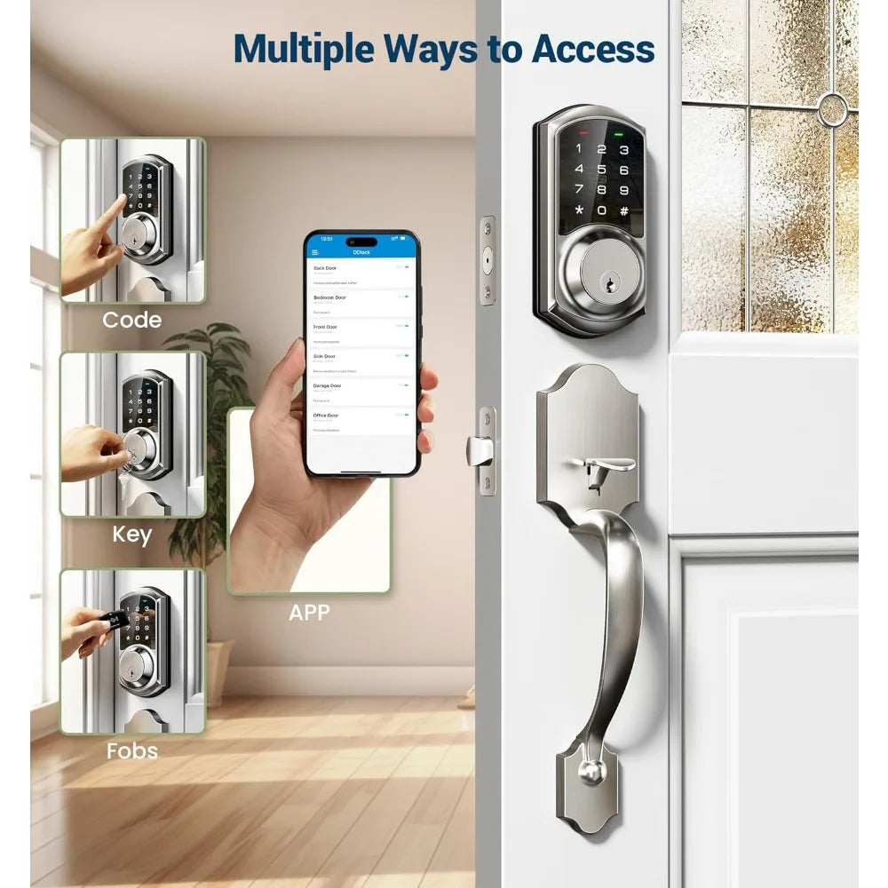Veise VE06-H Smart Front Door Lock Set, App Control Keyless Entry Deadbolt with Lever Handle with VK01 IC Cards