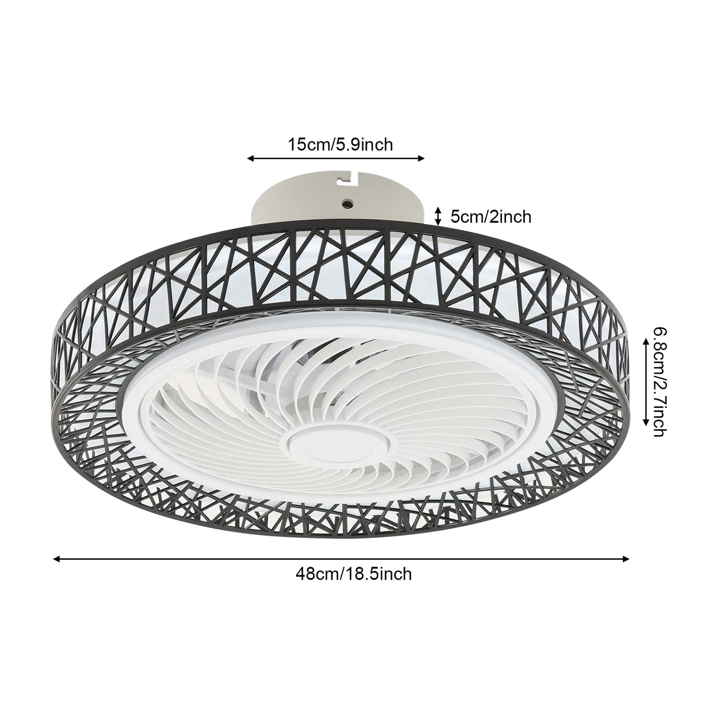 18.5 Inch Ceiling Fan Light Ceiling Mount Fan Light w/Remote Control LED Light Source 6 Speed for Living Rooms, Bedrooms 48W