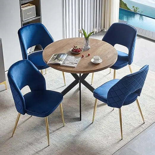 5-Piece Dining Table Set for 4 - Space Saving 37-Inch Round Table and Chairs, 4 Seaters Dining Set with Upholstered Dining Chai