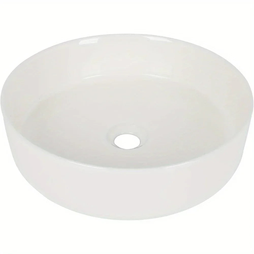 14 inch White Ceramic Bathroom Sink Round Countertop Sink, Bathroom Wash Basin, Dressing Table Sink, Without Faucet