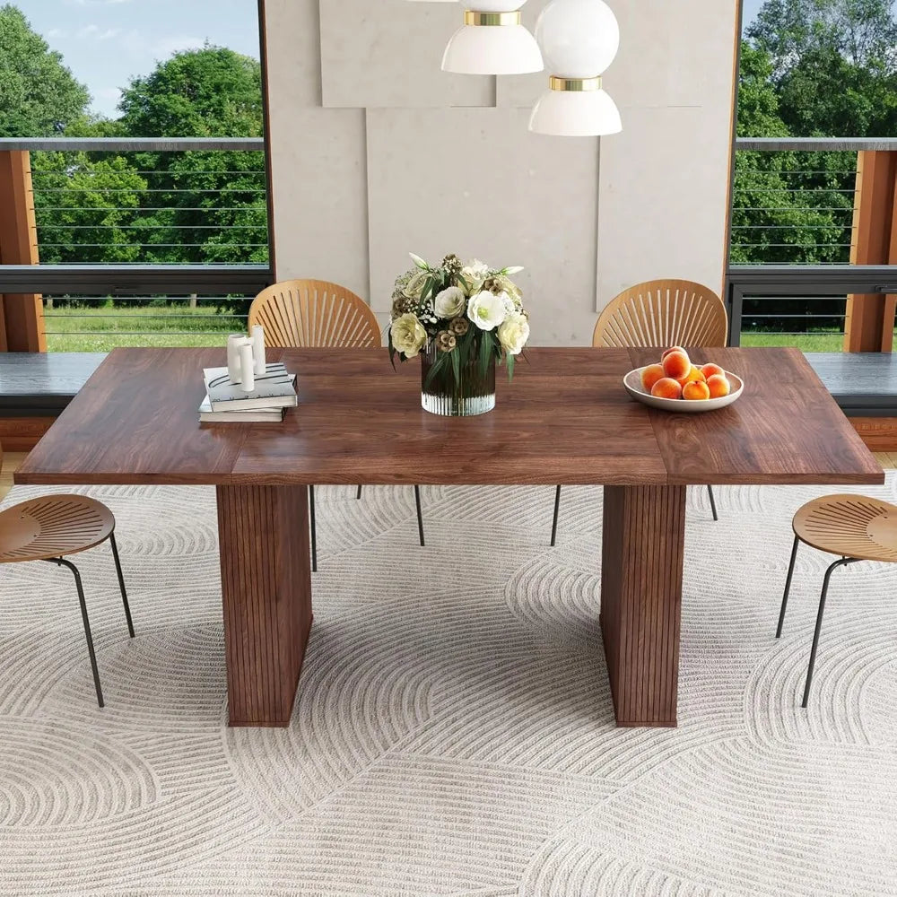 78-Inch Modern Farmhouse Rectangular Dining Table – Long Kitchen/Dining Room Table with Wood Strip Base, Seats 6-10