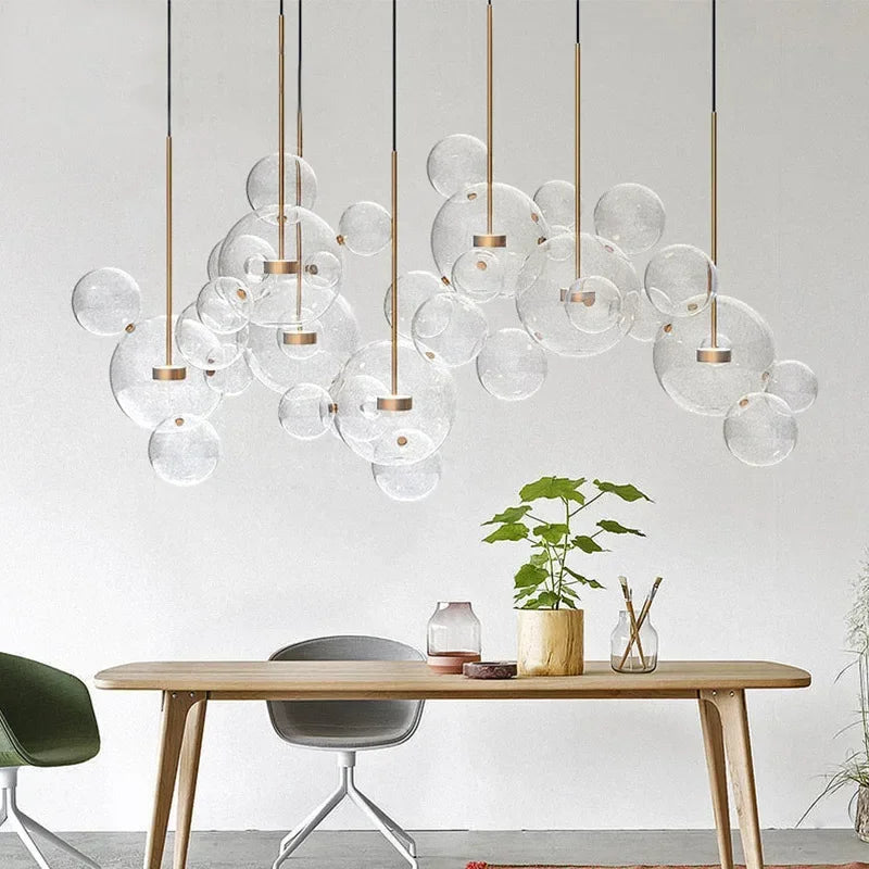 Modern Clear Glass LED Chandelier Lighting  Living Room Chandelier for Dining Room Bubble Glass Pendant Lights