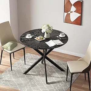 5-Pieces Dining Table Set for 4,36 inch Small Kitchen Table and Chairs Set Modern Metal Cross Base Dinner Table with 4 Cushione