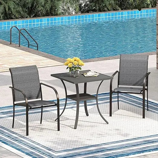 7 Pieces Patio Dining Set, Patio Furniture Set of 6 Patio Stackable Dining Chairs and Outdoor Rectangular Metal Table with Stor