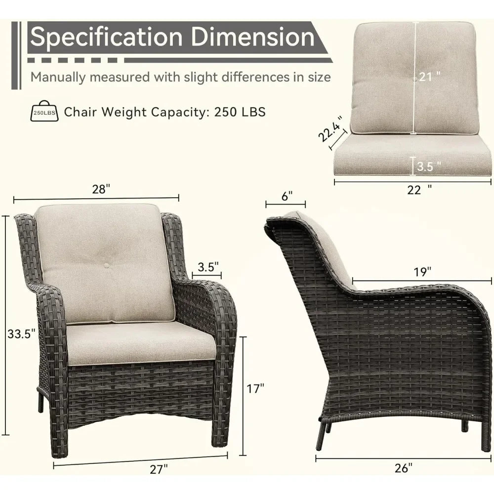 Patio Wicker Patio Chairs Set of 2, Outdoor Dining Chairs with 3.5-inch Seat Cushions, High Back and Curved Armrest for Garden